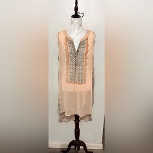 Knox Rose Blush Tunic with Charcoal Print and Orange Trim